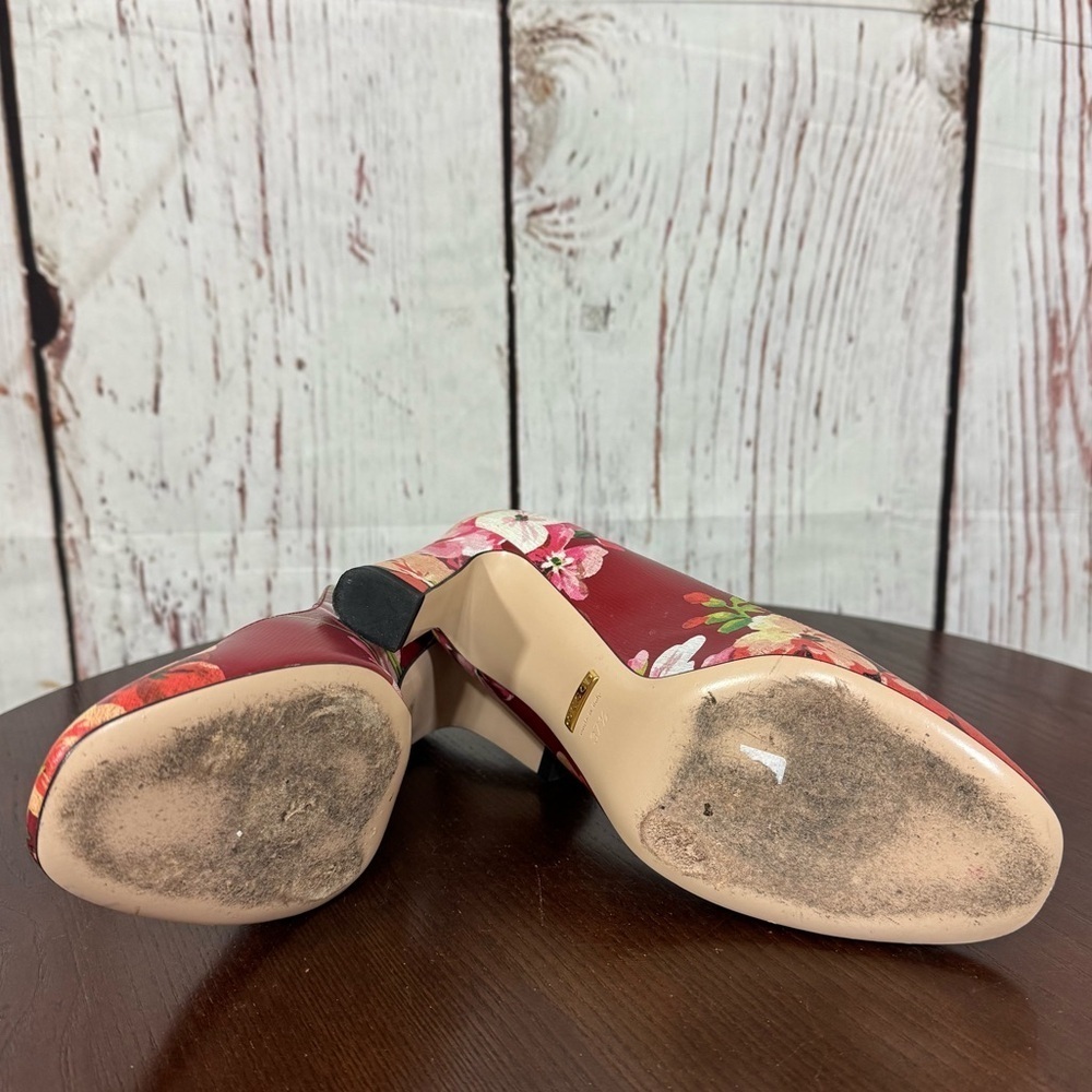 GUCCI BLOOM women’s Napa leather Red Floral 3” Heels Round Toe in size 37.5 - Picture 8 of 17